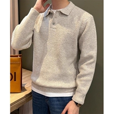 休闲轻奢风纽扣翻领男士Polo衫简约纯色细条磨毛针织毛衣M296，男装针织衫/毛衣，星座1116A（原606A-3）