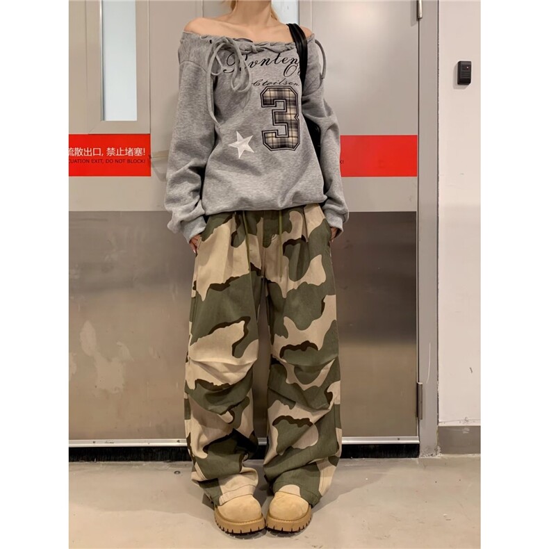 复古迷彩工装裤男女潮牌宽松直筒休闲长裤高街牛仔裤LB31422-P53,男装牛仔裤,星座1008