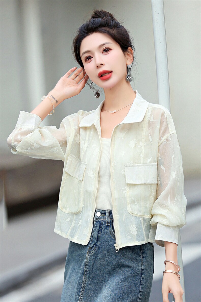 洋气减龄衬衫防晒衣薄外套女2024春夏新款宽松百搭空调衫夹克上衣,女装防晒衣,美静678