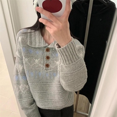 2025年秋季新款百搭女士半开系扣提花长袖保暖羊毛衫，女装羊毛衫，新胜羊绒