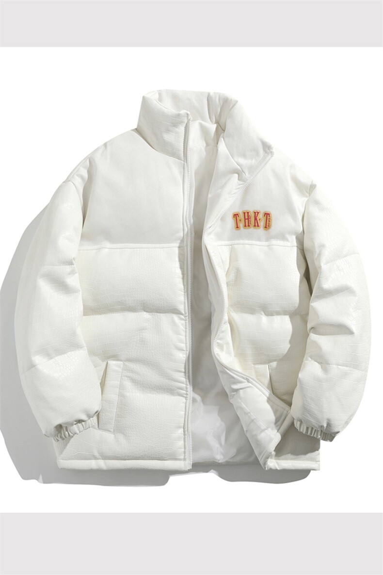 鳄鱼纹PU皮拼接棉衣棉服面包服立领棉袄皮衣外套1612-P85量大有差,男装皮衣,星座207