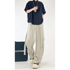 飘带冰丝裤子男夏季美式复古垂感阔腿弯刀西裤-A2065TP45控68，男装西裤，电商B241