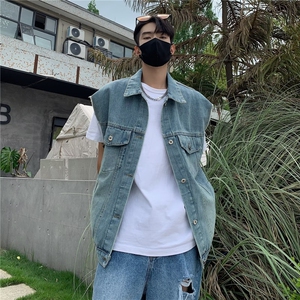 男夏季百搭潮流时尚背心牛仔马甲J3334P53,宽松休闲风穿搭可爱图片