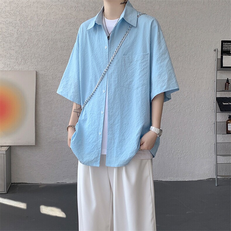 8XL-M泡泡纱盐缩肌理短袖衬衫男夏季冰丝外套防晒衬衣DC28011P36,男装衬衫,电商B312