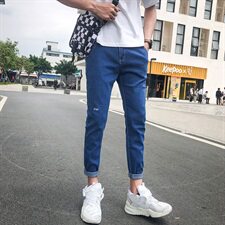 牛仔裤男修身韩版潮流夏季九分2021小脚潮牌休闲裤子802-P35，男装牛仔裤，电商A318