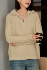 女士秋冬保暖羊毛衫羊毛拉链半开领，女装羊毛衫，忠诺羊绒