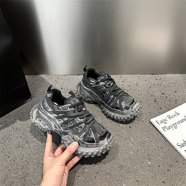 巴黎复古擦色做旧红老爹鞋女2024秋厚底增高系带运动脏脏鞋女,女鞋休闲鞋,电商A223