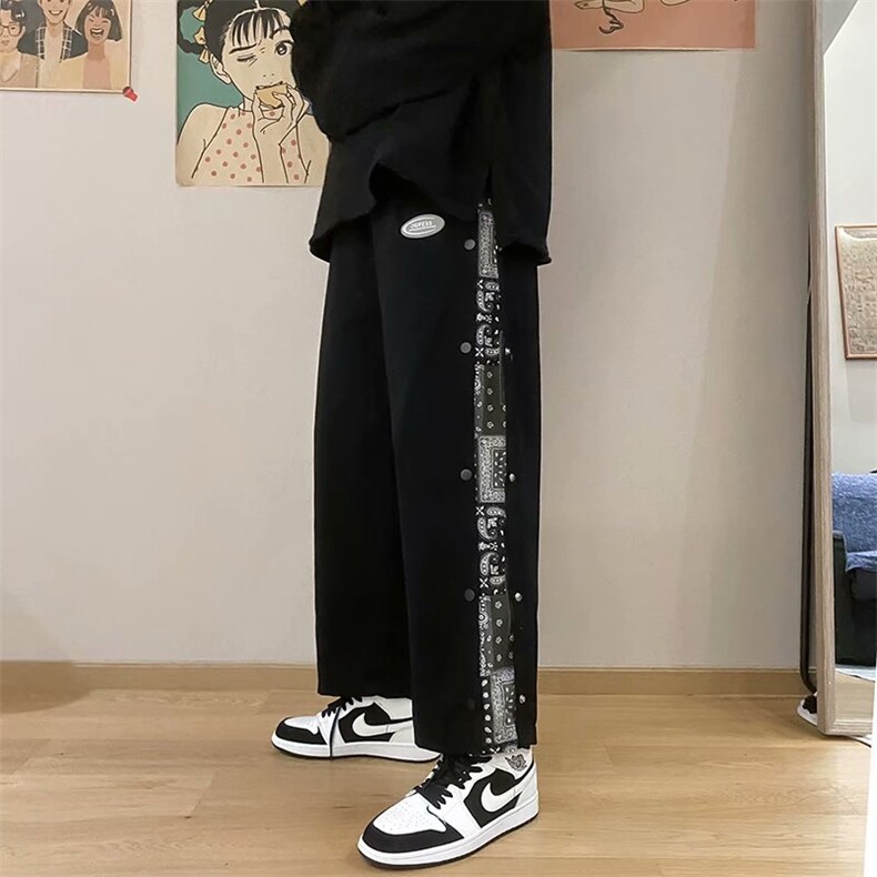 秋季腰果花排扣裤子男宽松直筒休闲裤高街ins潮K215-P35图片