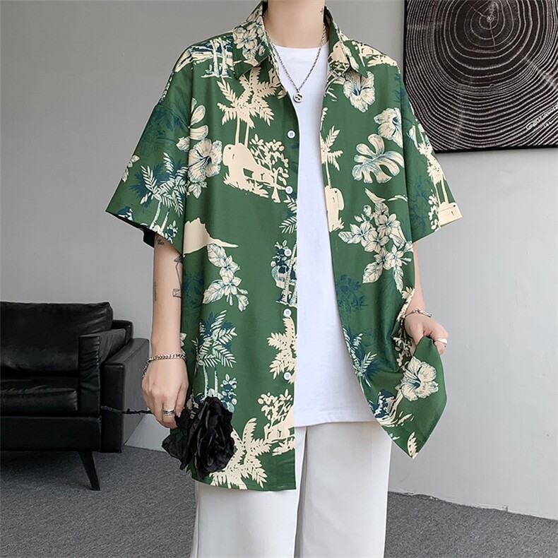 冰丝夏威夷碎花衬衫男大码沙滩花衬衣HC001-P45,男装衬衫,电商A040
