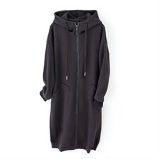 大码夹棉卫衣女士中长款遮屁股2024新款秋冬加厚拉链开衫连帽外套，女装卫衣/绒衫，莜菲儿