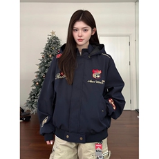 春季美式复古赛车风刺绣夹克男女可拆卸连帽外套机车服WLE311-P72，男装夹克，星座1008
