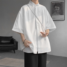 8XL-M中山领新中式短袖衬衫大码痞帅休闲半袖垂感衬衣DC5002/P50，男装衬衫，电商B238