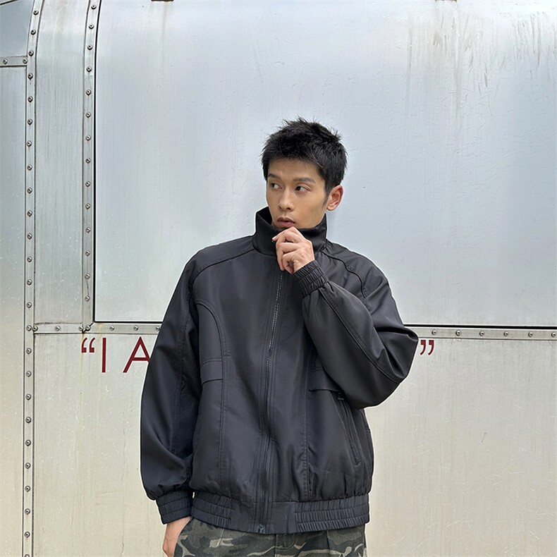 秋季2025老钱风抖音纯色休闲立领夹克店主风A236-82522-P130,男装夹克,电商A236