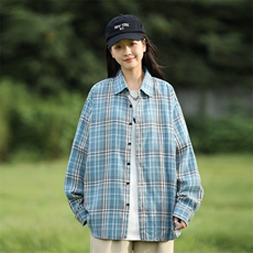 25年春季格子衬衫长袖大码宽松落肩现货DS-C323-1-2379-特批30，男装衬衫，电商C323-1