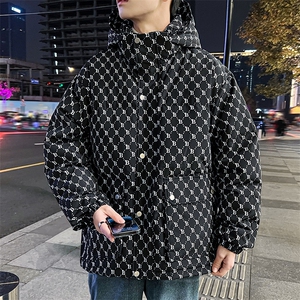 冬新款情侣鸭绒羽绒服男女短款冬加厚满印港风连帽外套图片