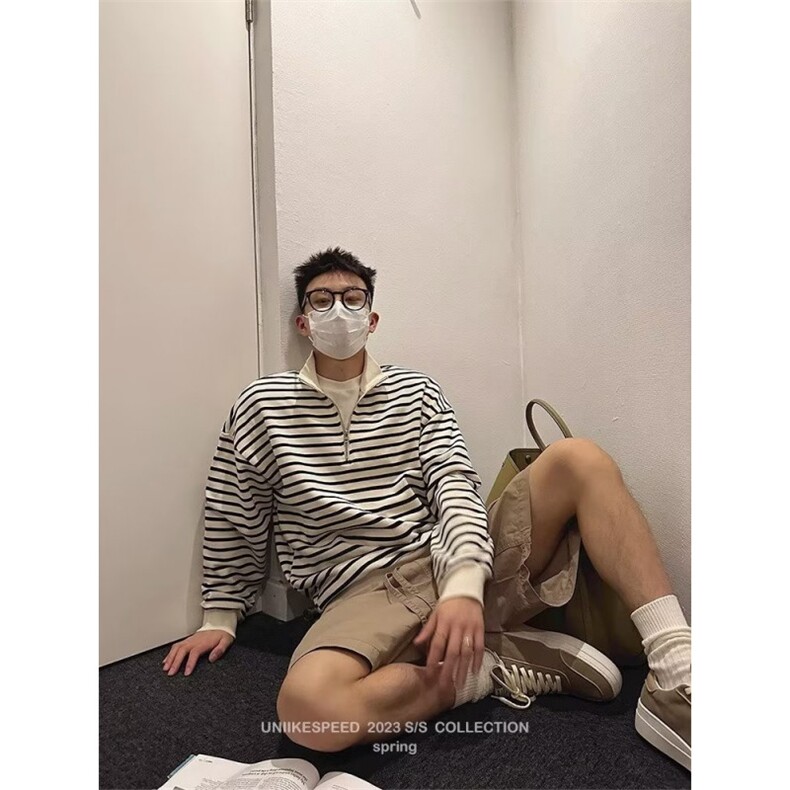 男条纹POLO衫卫衣新款休闲翻领时尚上衣帅气打底衫513AWY2374P37,男装Polo衫,星座513A