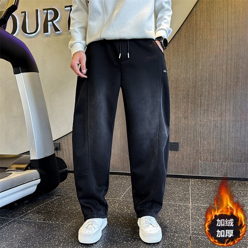 K6635-P68加绒P78水洗卫裤男潮流宽松弯刀裤加绒加厚卫裤男休闲，男装休闲裤，电商A368