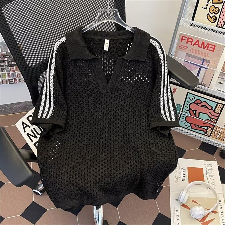高质量夏季POLO镂空网眼短袖毛织衫男女慵懒休闲上衣1110P50,男装Polo衫,星座410-2