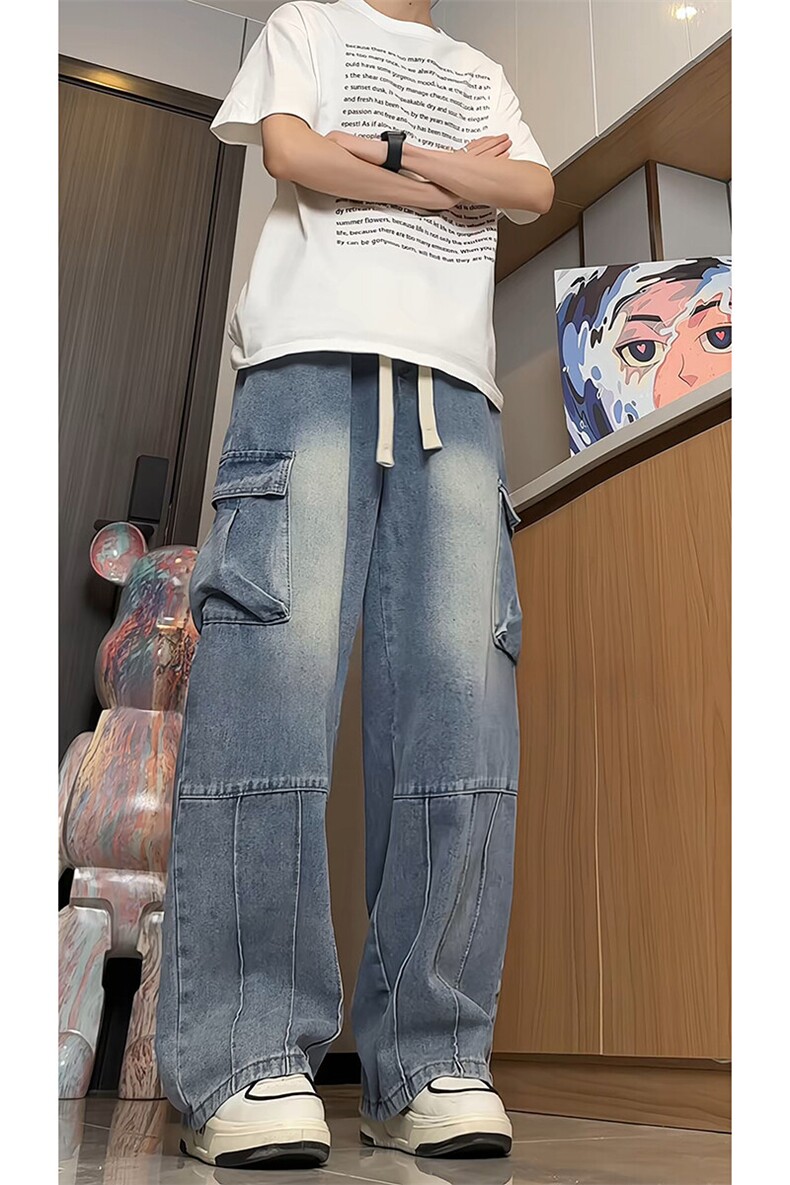 夏季水洗工装牛仔裤男抖音品质美式阔腿休闲裤子-A1158TP55控88,男装休闲裤,电商B241