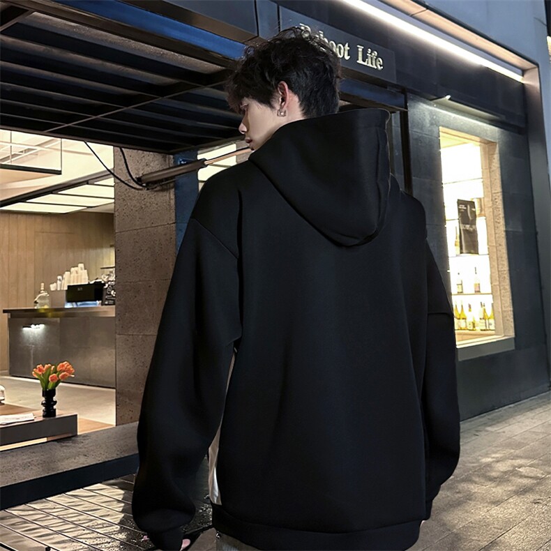 得物品质新款设计反光条纽扣连帽款男士卫衣休闲p70加绒p80,男装卫衣,电商B319