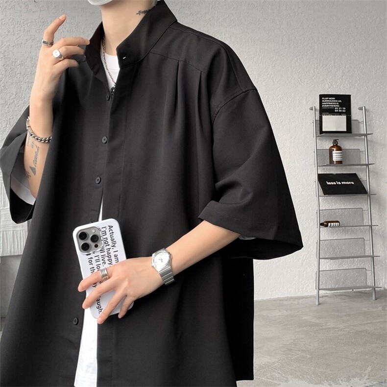8XL-M中山领新中式短袖衬衫大码痞帅休闲半袖垂感衬衣DC5002/P50,男装衬衫,电商B238