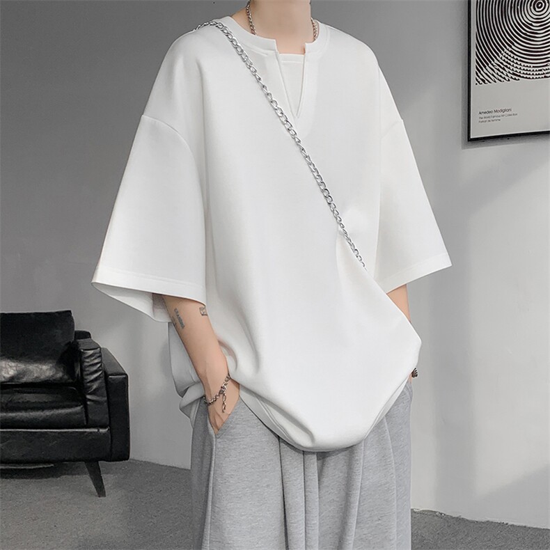 8XL-M特大码短袖男假两件五分袖高品质空气层宽松上衣DX321P35,男装T恤,电商D206-1
