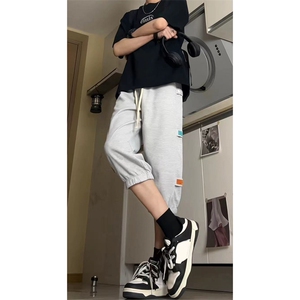 抖音品质）夏季高街宽松束脚华夫格七分运动裤货号QF25图片