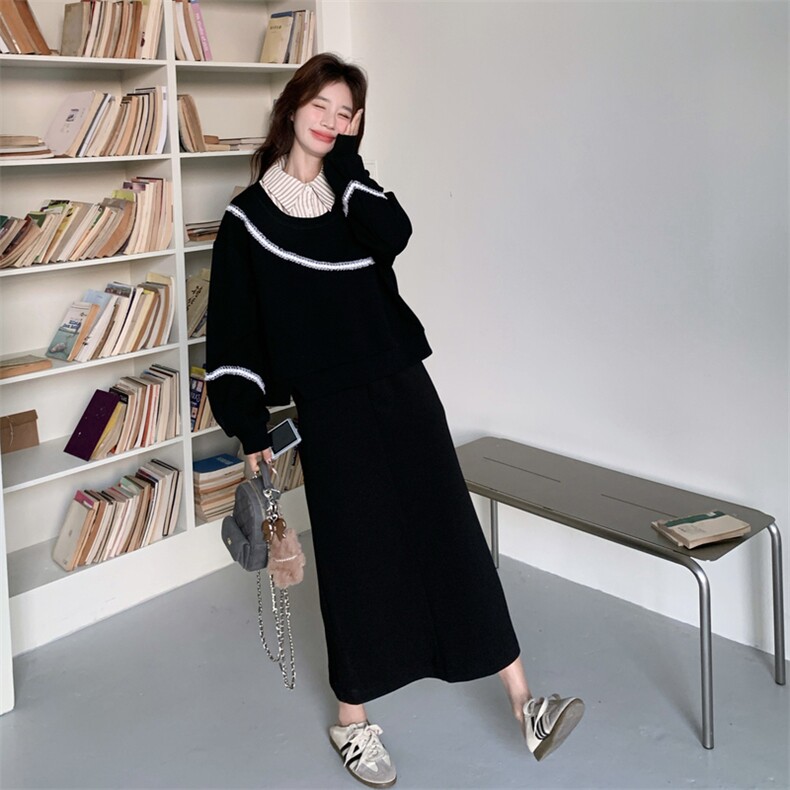 26春新款现-韩系假两件衬衫领卫衣裙套装2610-P170K278,女装套装/套裙,2B190