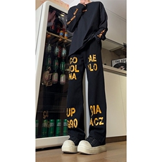 现货美式高街斑驳黄色字母宽松直筒牛仔裤男K5818-P50控68，男装牛仔裤，星座205
