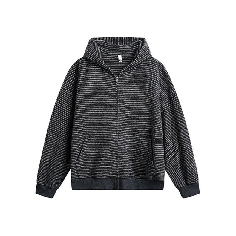 1506/GF400/P78美式复古条纹拉链开衫连帽卫衣男女情侣重磅外套,女装短外套,星座1506A