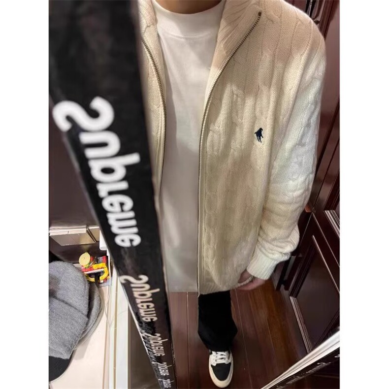 灰色麻花拉链立领针织开衫男日系复古宽松休闲保暖百搭毛衣外套,男装针织衫/毛衣,星座601-1