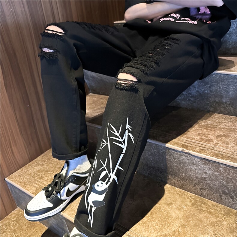 xz116-k1081-P55-限价78 M-5XL大码现货破洞九分浅色牛仔裤白色图片