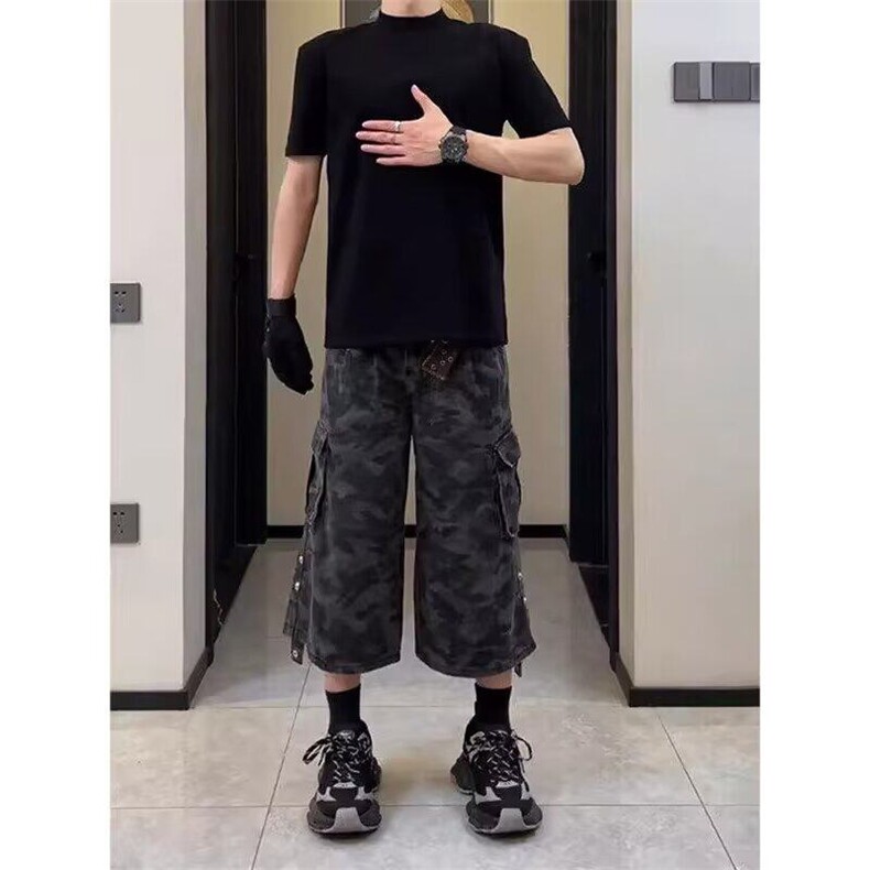 CP1180-P49高街迷彩牛仔短裤男夏季新款工装七分裤宽松阔腿裤,男装牛仔裤,电商B323A