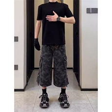 CP1180-P49高街迷彩牛仔短裤男夏季新款工装七分裤宽松阔腿裤，男装牛仔裤，电商B323A