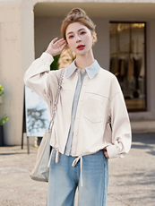 条纹拼接假两件衬衫薄外套女2025春夏新款宽松休闲百搭防晒衣上衣，女装衬衫，余墨