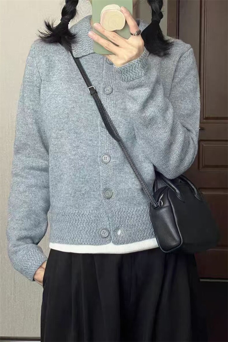 时尚女装Polo领波纹开衫羊毛柔软舒适高品质保暖毛衣,女装羊毛衫,旭驰羊绒