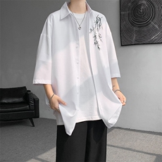 短袖衬衫男夏季新款新中式宽松大码冰丝新中式衬衣CS3301-P32，男装衬衫，星座214-3