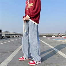编织绳水洗做旧纯色直筒牛仔裤男宽松基础老爹裤YD02-P45，男装牛仔裤，电商D325