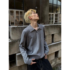 网图高品质麦穗提花Polo翻领条纹毛织男女服针织长袖T恤A789-P63，男装T恤，星座1505