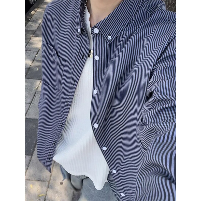 日系cityboy条纹长袖衬衫潮流休闲衬衣宽松百搭外套C2264-特价P33,男装衬衫,电商A007