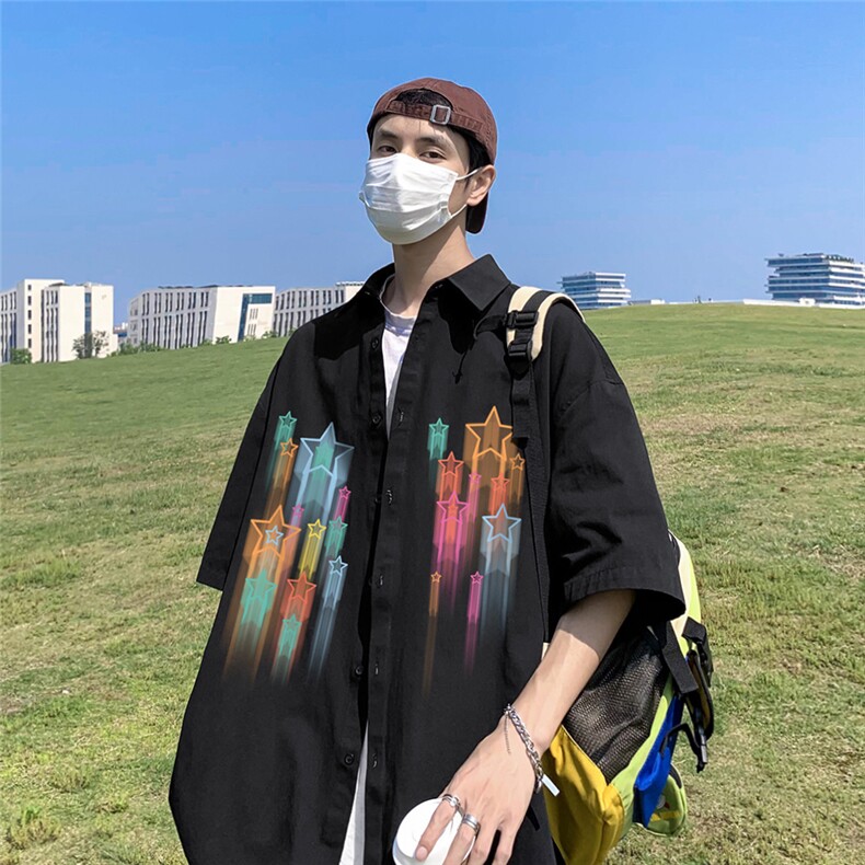 独特别致衬衫女今年流行美式短袖上衣夏季外套S6205P35控48,男装T恤,电商A268A