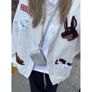 美式复古绣花棒球服开衫卫衣外套春秋2025新款学生宽松慵懒上衣图片