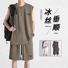 夏季运动背心短裤跑步套装男速干坎肩冰丝薄款两件套TZ81-特批68，男装休闲套装，星座718