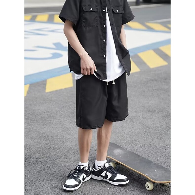 套装男韩版潮流工装衬衫短袖2024夏季新款isn宽松五分裤W4811-P45,男装衬衫,星座412-2