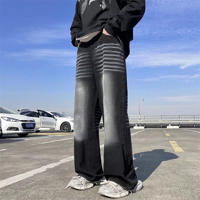 高街复古重工做旧牛仔裤男拼接直筒阔腿长裤Y9133-P45,男装牛仔裤,星座1109-3