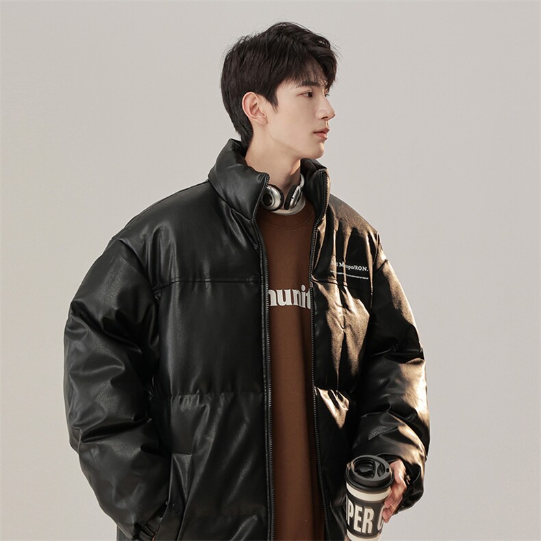 冬季港风纯色立领皮棉衣防风加绒加厚拼色加厚棉衣外套MY6083P85，男装棉衣，电商A128