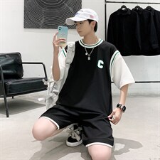 2025夏季华夫格套装男青少年两件套港风套装TZ227-P55，男装休闲套装，电商A062