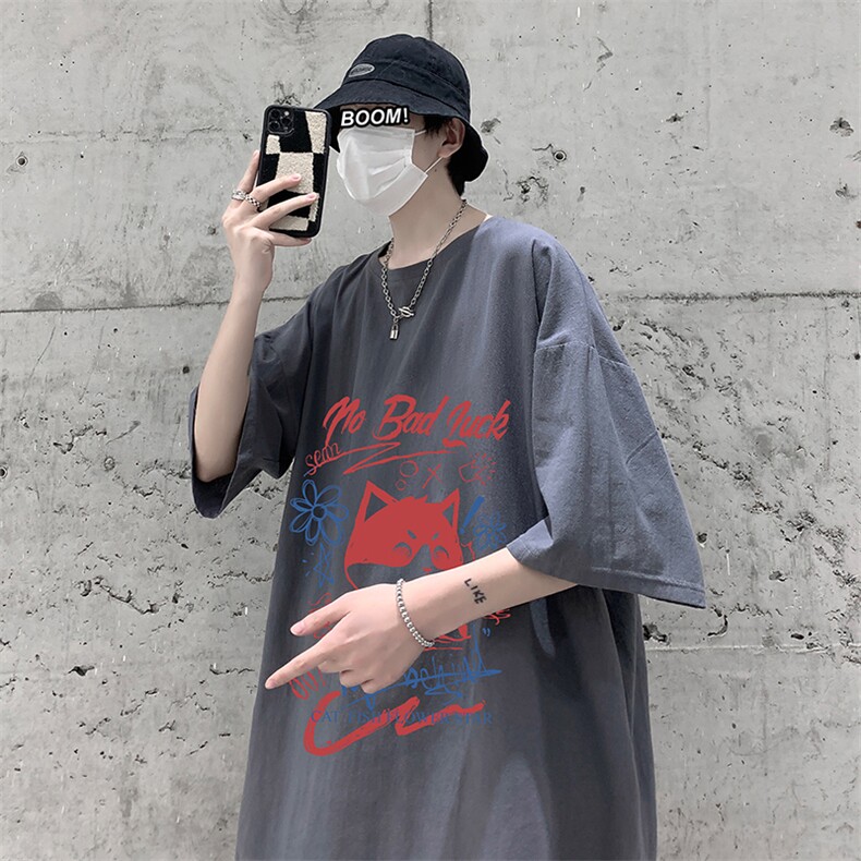 YT26226-P30NASA亚短袖t恤男大码五分袖男宽松七分袖港风模特,男装T恤,电商A040