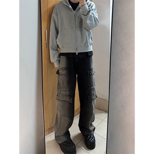 B221 美式ins高街重工艺宽松做旧工装牛仔裤子 LK23143-P80 控108图片