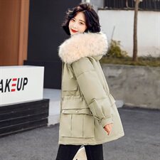 2020冬季新款时尚潮流优雅气质大毛领连帽大口袋羽绒服，女装羽绒服，贵人树